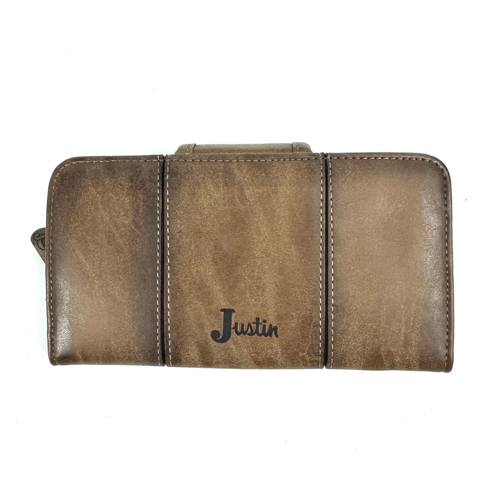 Justin Women's Leather Wallet Burnished Brown Twist Lock Closure Ladies Western - Picture 3 of 7
